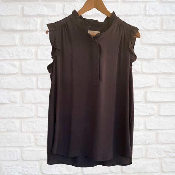 LOFT Tops - Loft Sleeveless Blouse Ruffles Charcoal Size S